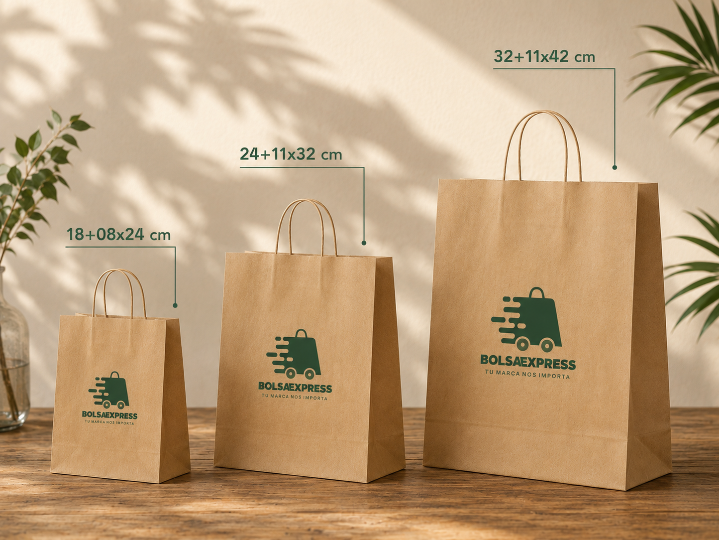 Bolsa de papel kraft asa rizada personalizada