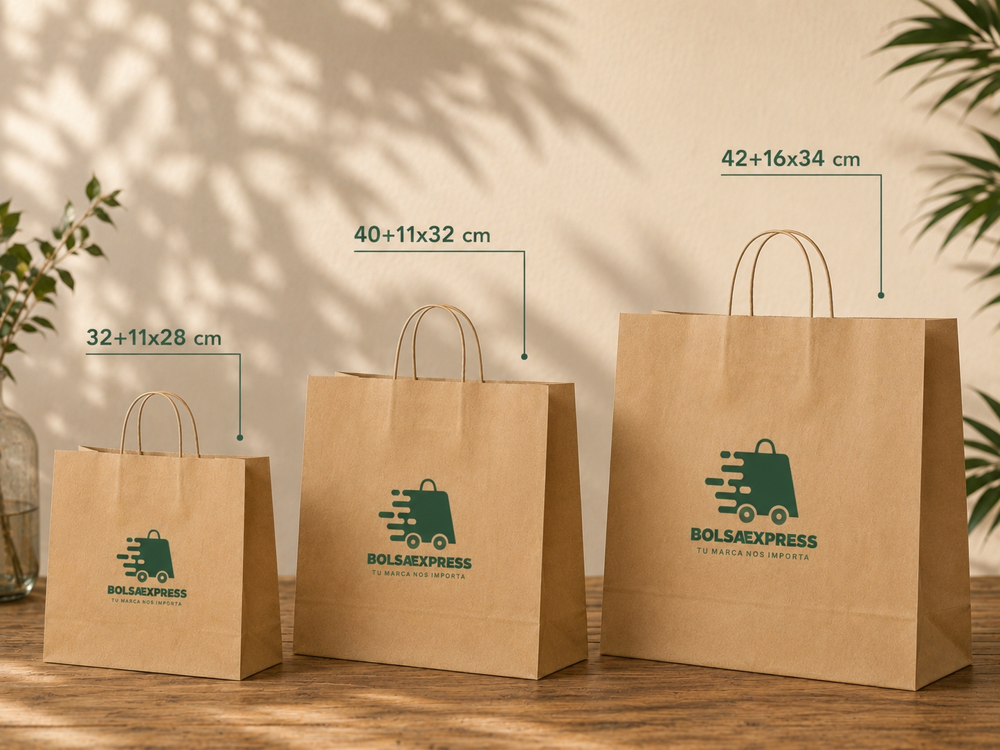 Bolsa de papel kraft asa rizada personalizada