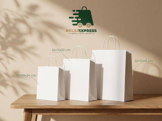 Bolsa de papel blanca anónima con asa rizada