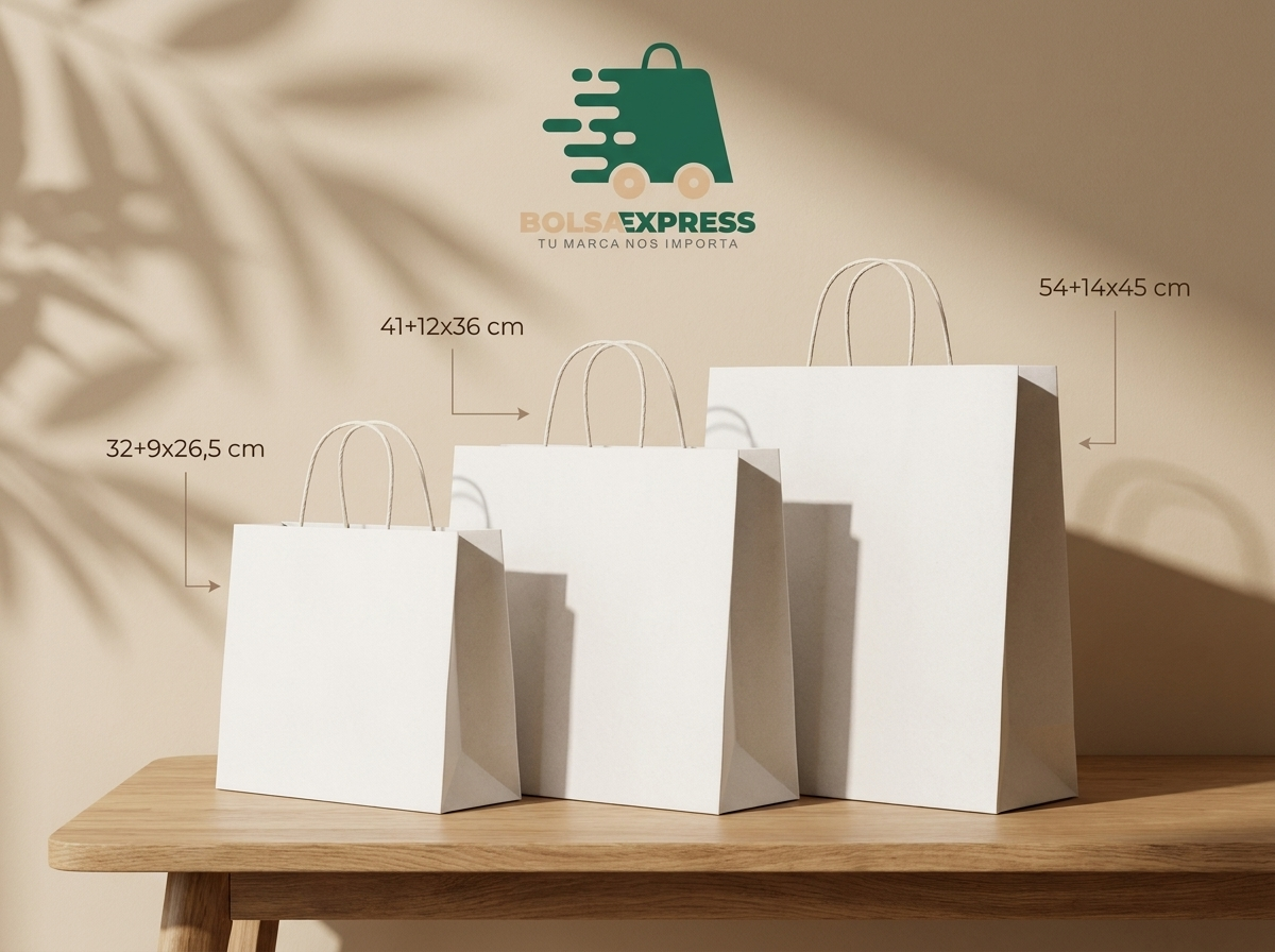 Bolsa de papel blanca anónima con asa rizada
