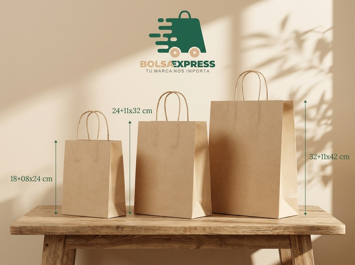 Bolsa de papel kraft anónima con asa rizada