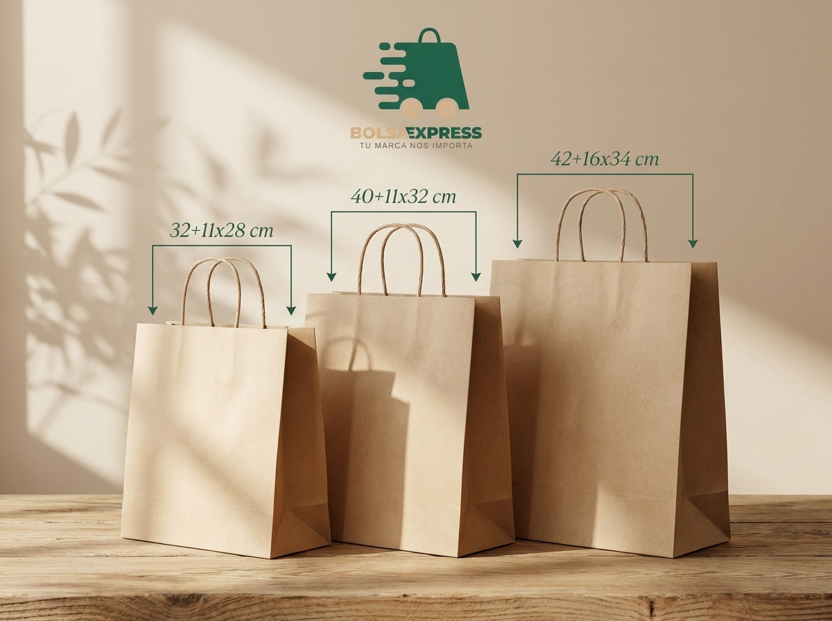 Bolsa de papel kraft anónima con asa rizada